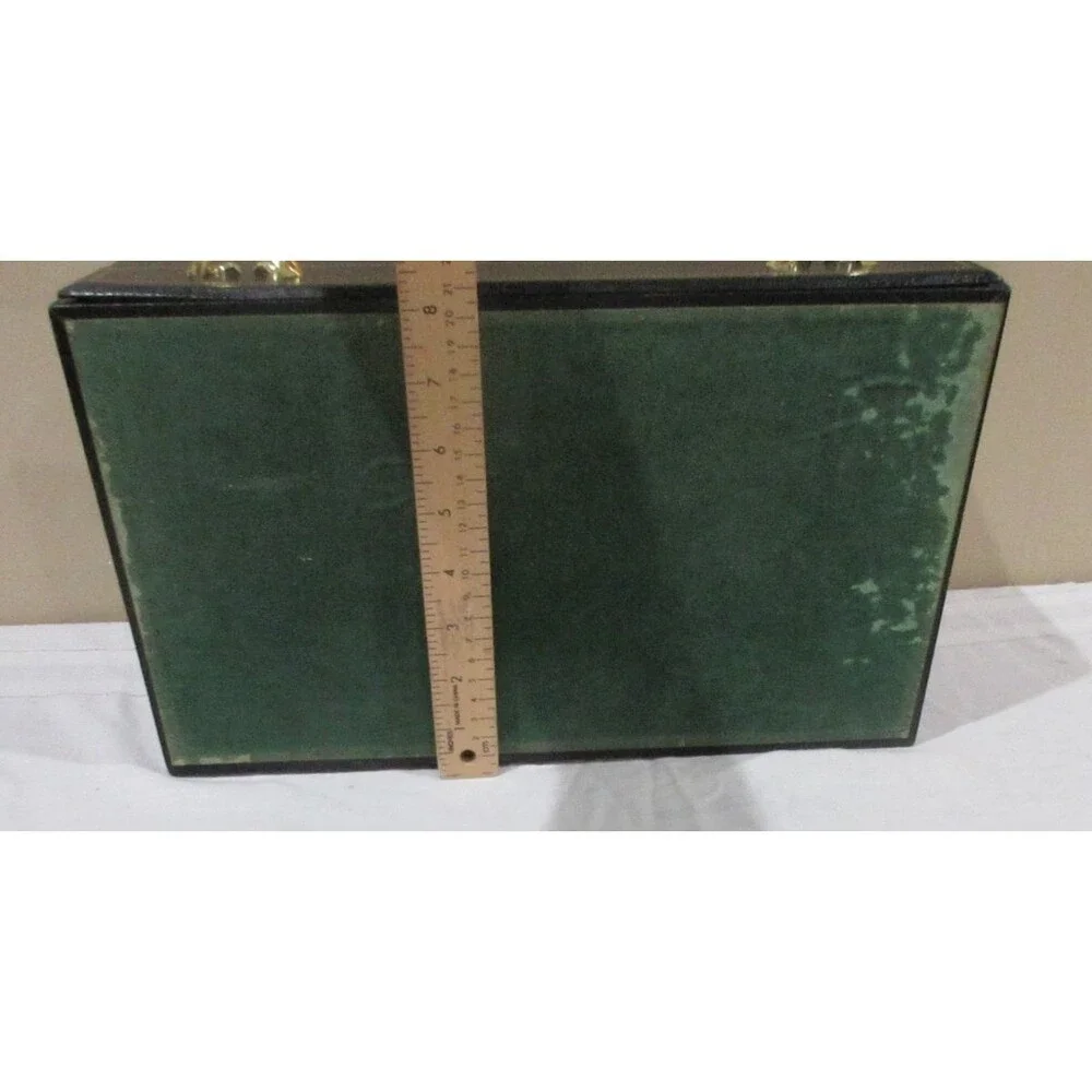 Vtg, Black Faux Leather Mell MCM Jewelry Box Red Velvet 25+Piece Tiered with KEY